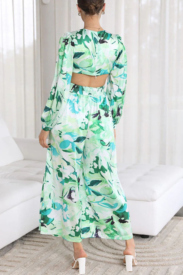 Inspiring Sights Floral Cutout Waist Pocketed Jumpsuit