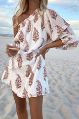 Romantic Asymmetrical Off The Shoulder Floral Mini Dress