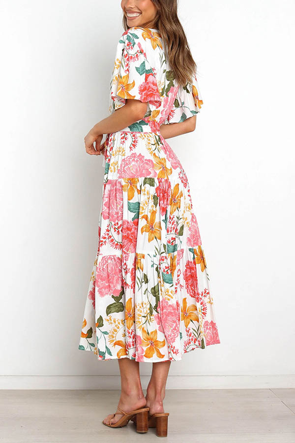 Melody of Summer Floral Ruffle Midi Dress