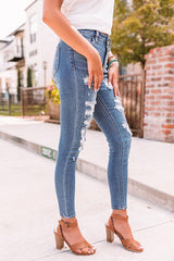 High-rise Distressed Skinny Jeans