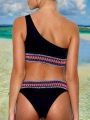 One Shoulder Strap Black Bikini Set