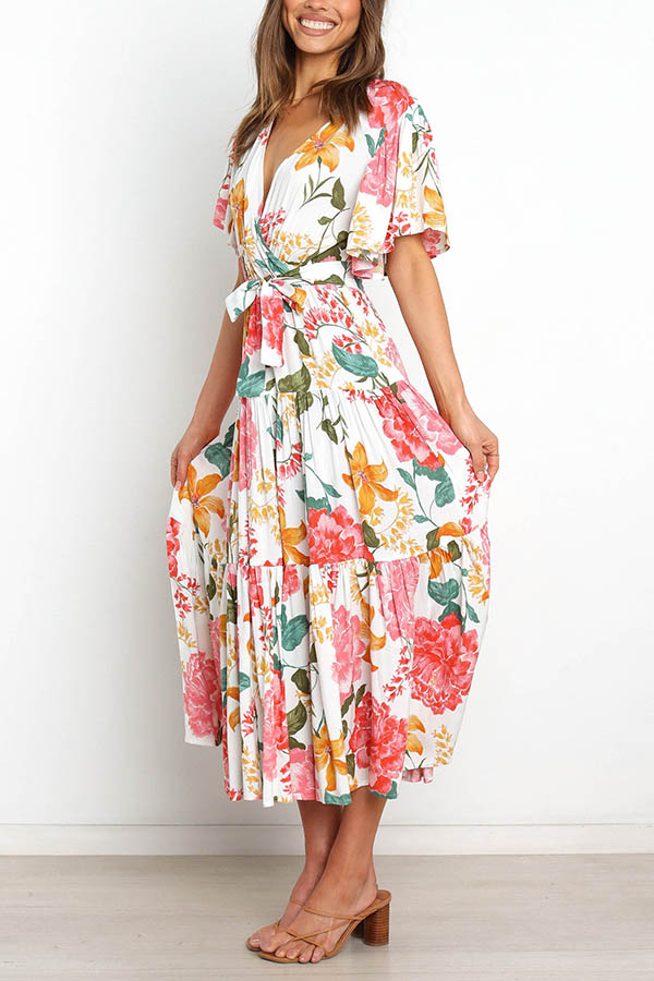 Melody of Summer Floral Ruffle Midi Dress