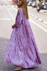 Fashion Pattern Printed Half Sleeve Loose Swing Maxi Dresse