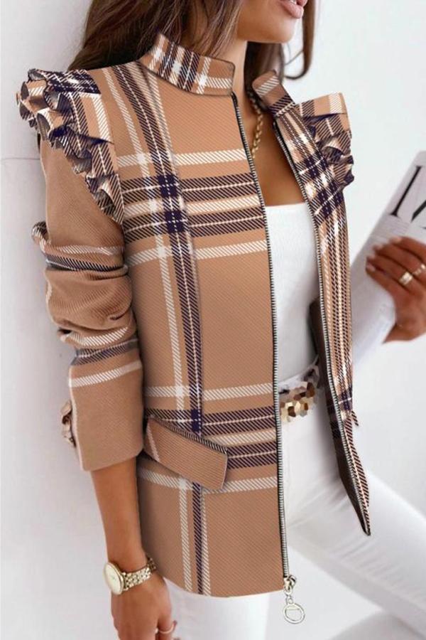 Women's Ruffle Plaid Trench Coat