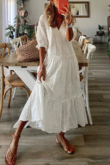 Lovey Dovey Crochet Lace Midi Dress