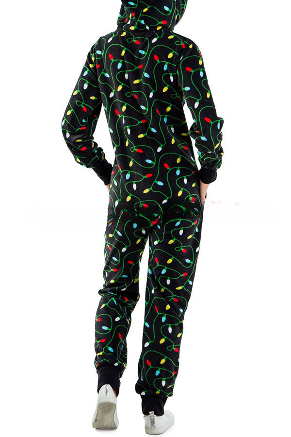 Loungewear-Overall mit Weihnachtsdruck, Reißverschlusstaschen und Kapuze