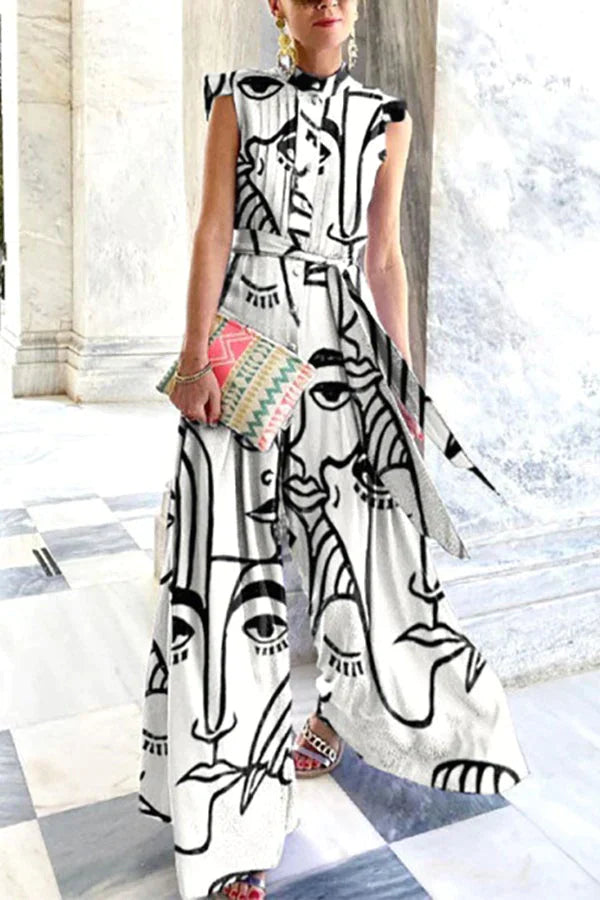 Perfect Style Fashion Art Print Wide Leg Jumpsuit