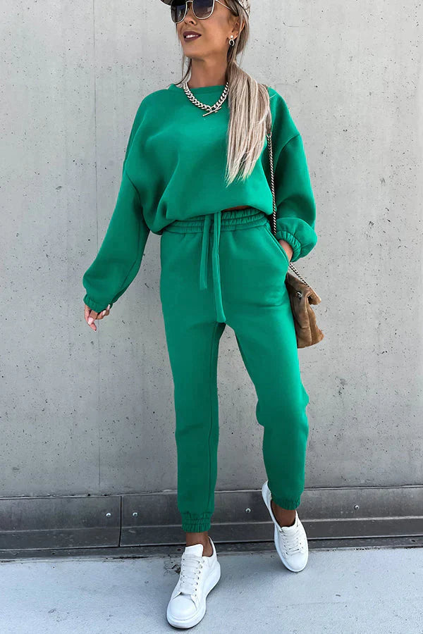 Worth It Sporty Style Solid Color Pants Suit