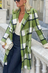 Cooler Weather Wishes Plaid Lapel Pocketed Loose Coat