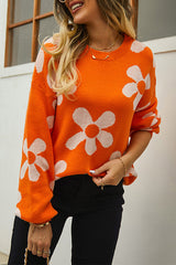 Floral Print Color Block Pullover Long Sleeve Sweater