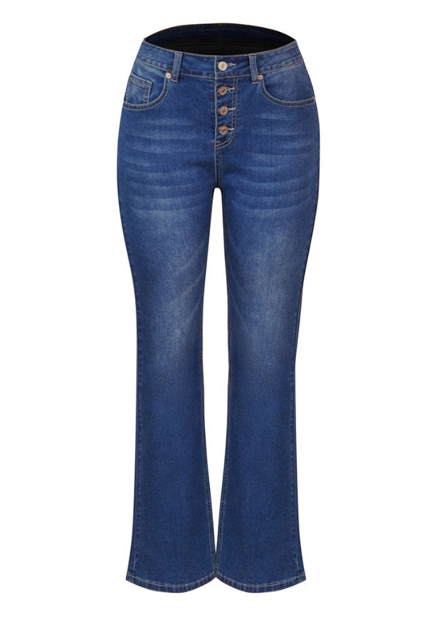 Slim-fit Ripped Multi-button Flared Jeans