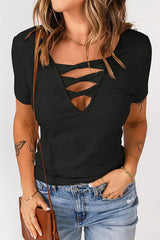 Capsize Strappy Hollow Neck Ribbed T Shirt