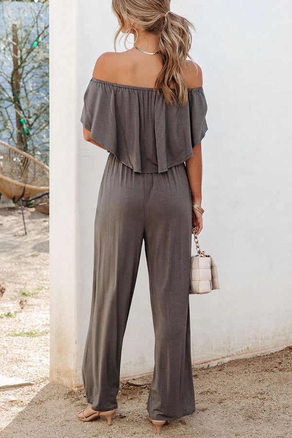 Esme Off The Shoulder Pocketed Elastic Waist Jumpsuit