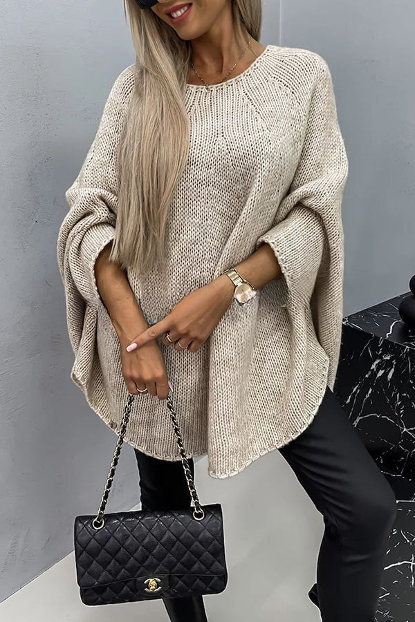 Remember Me Knit Crew Neck Poncho Loose Sweater