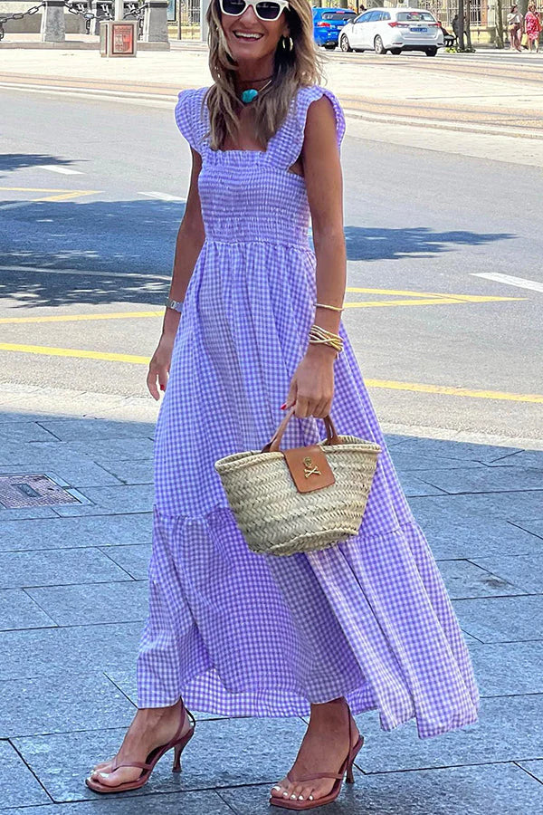 Tell Me Something Smocked Plaid Maxi Dress