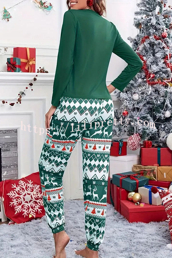 Christmas Is Calling Printed Elastic Waist Lounge Jogger Pajama Set