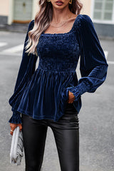 Solid Color Balloon Sleeve Commuter Long Sleeve Top