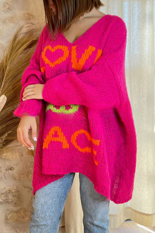 Love Never End Knit Peace Pattern A-line Loose Sweater