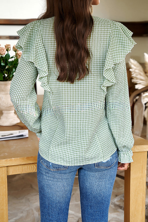 Temperament Commuting Mesh Button Ruffle Long Sleeve Shirt