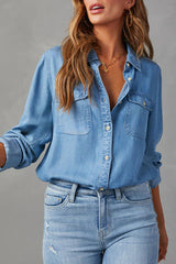 Krissy Denim Pocketed Button Down Relaxed Blouse