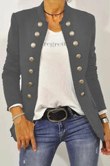 Solid Color Stand Collar Button Up Casual Jacket