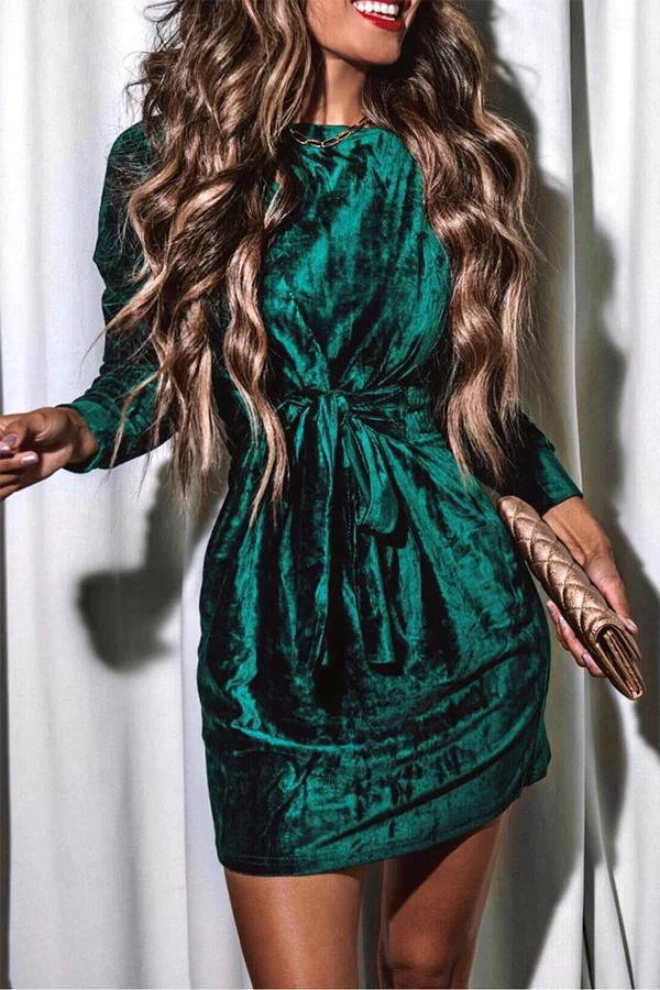 Christmas Long Sleeve Round Neck Mini Dress