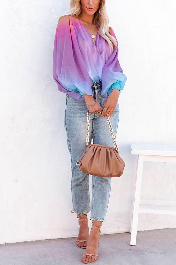 Taffy Gradient Tie Dye Drape Blouse