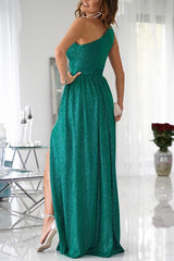 Brilliant Luster One Shoulder Cutout Slit Maxi Dress