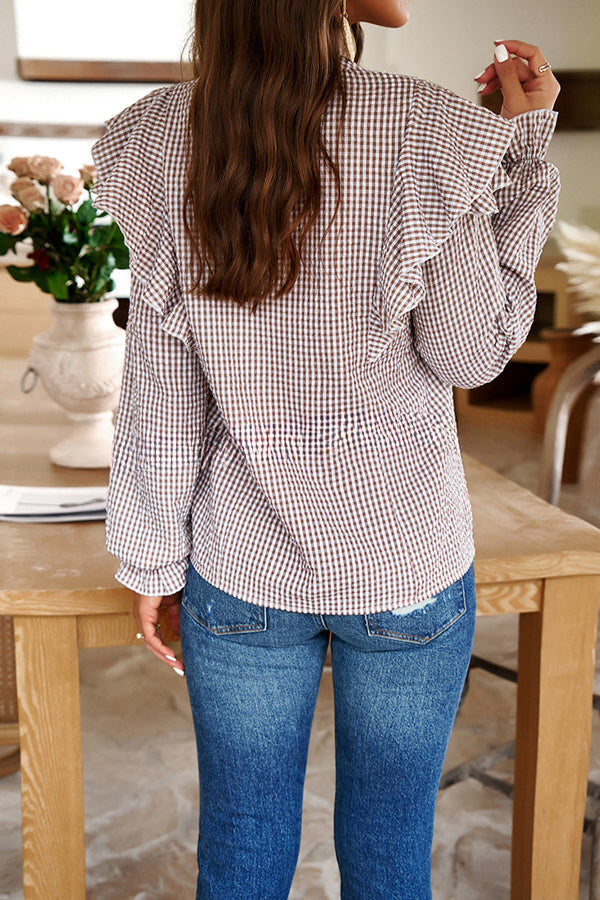 Temperament Commuting Mesh Button Ruffle Long Sleeve Shirt