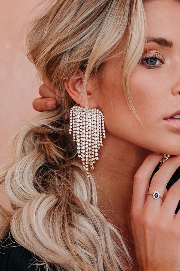 Colorful Heart Sparkling Diamond Tassel Earrings