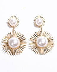 Beaded Double Geometric Pattern Drop Earrings