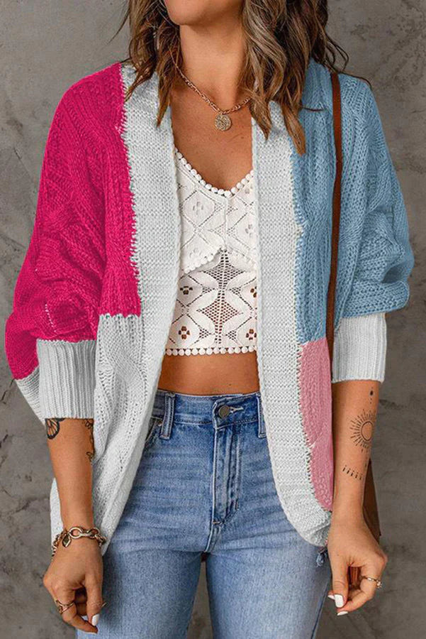 Paint Your Day Cable Knit Batwing Sleeve Multi Cardigan