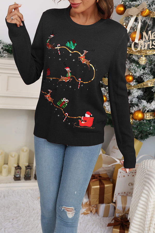 Christmas Print Crew Neck Long Sleeve Sweater