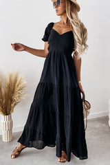 Blissful Moment Puff Sleeve Backless Maxi Dress