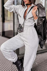 Corbero Pocket Zip Stretch Waist Long Sleeve Jumpsuit