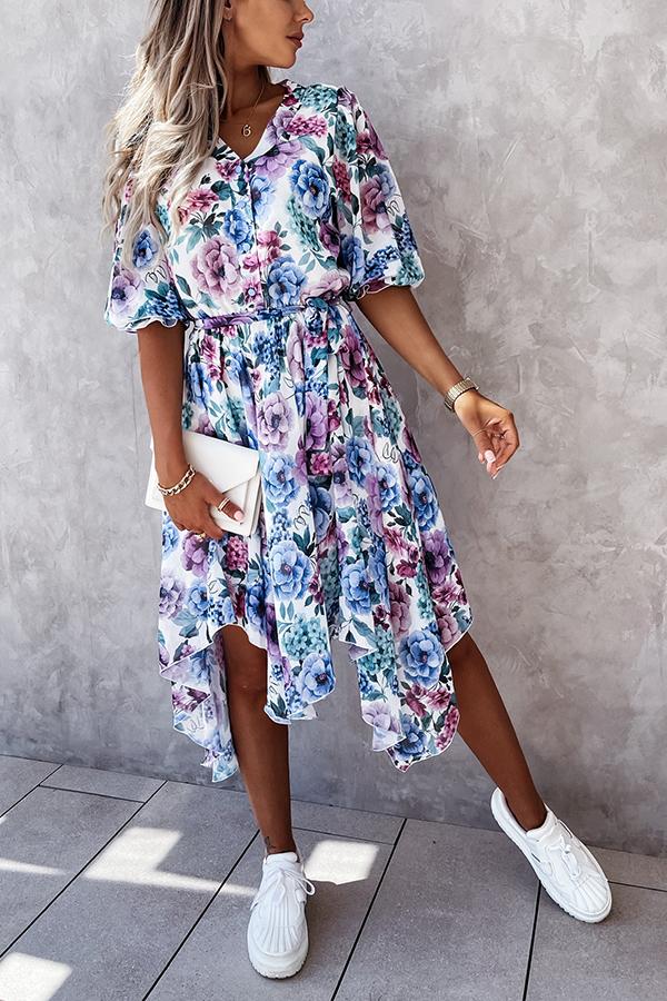 Forevermore Floral Irregular  Midi Dress