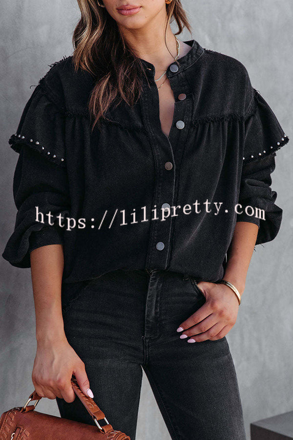 Balloon Sleeve Oversized Denim Shirt