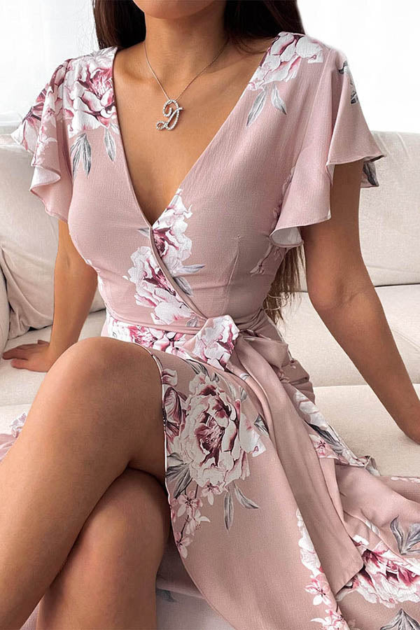 Bold Move Floral Wrap Ruffle Midi Dress