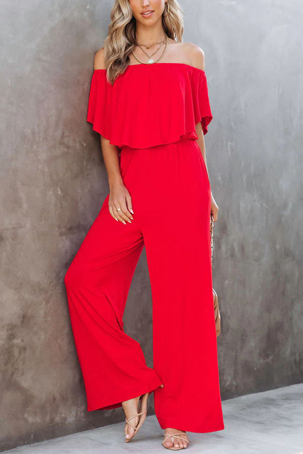 Esme Off The Shoulder Pocketed Elastic Waist Jumpsuit