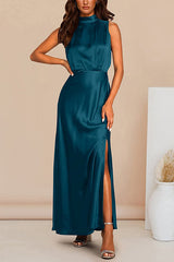 The Story of Us Satin High Neck Slit Maxi Dress