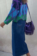 Dunev High Rise Pocket Button Belt Slit Denim Skirt