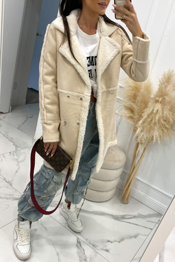 Single Breasted Multi Button Solid Color Long Sleeved Sherpa Coat