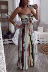 Tie Dye Slash Neck Bandeau Wide Leg Jumpsuit