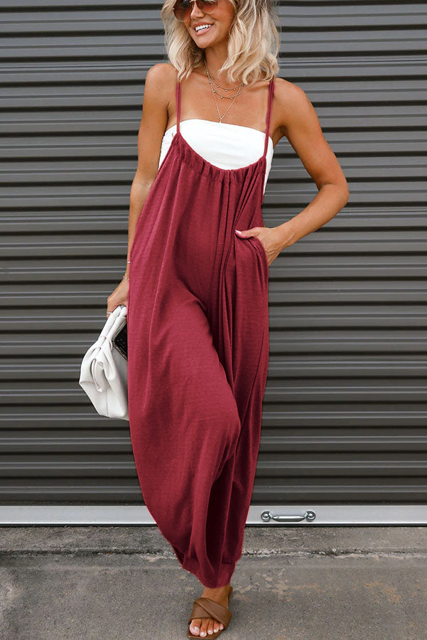 Unstoppable Feeling Pocketed Tie Wide Leg Overalls