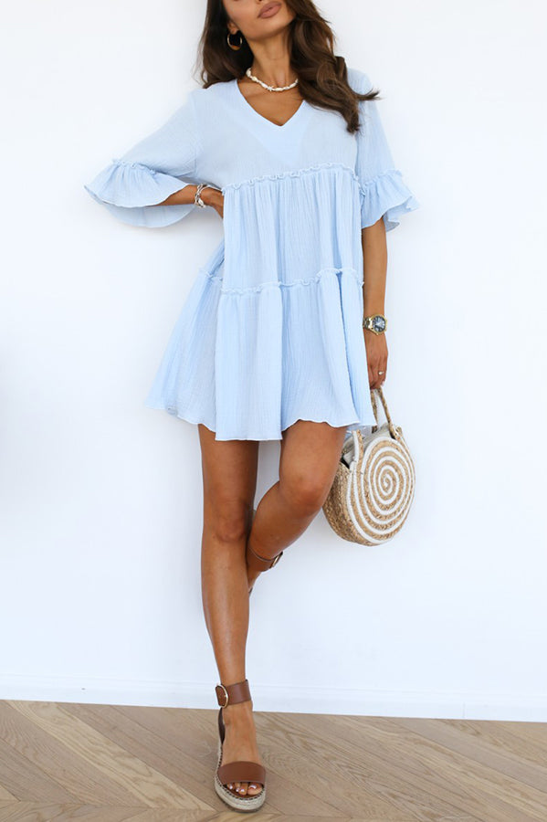 Coastal Caravan Linen Blend Babydoll Mini Dress