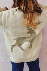 Christmas Pattern Knitted Crew Neck Long Sleeved Sweater