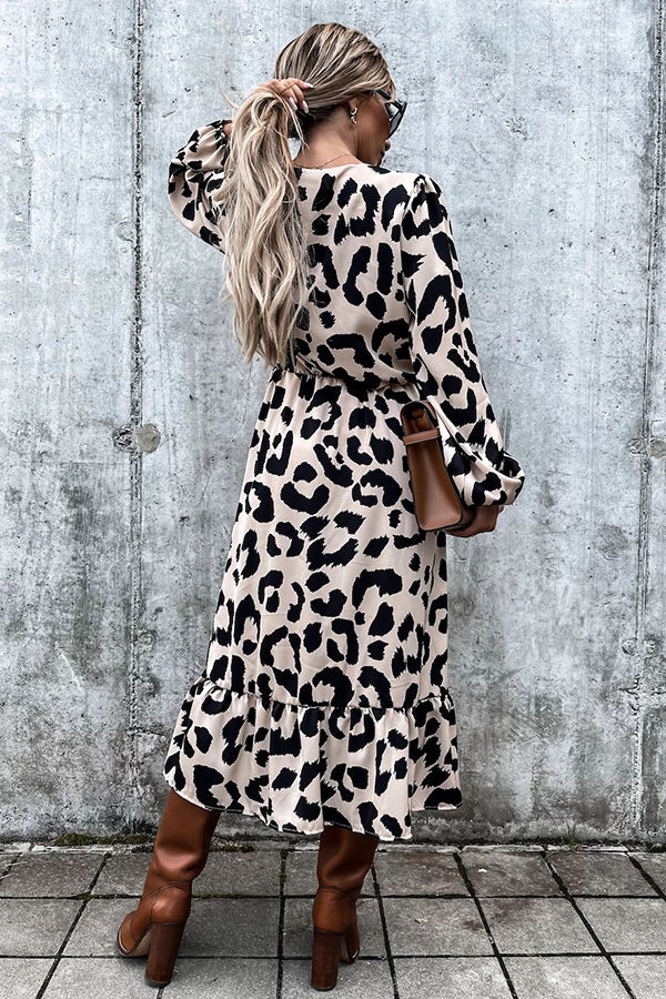 Running Wild Leopard Print Slit Midi Dress