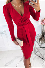 Dallas Nights Long Sleeve Wrap Party Dress