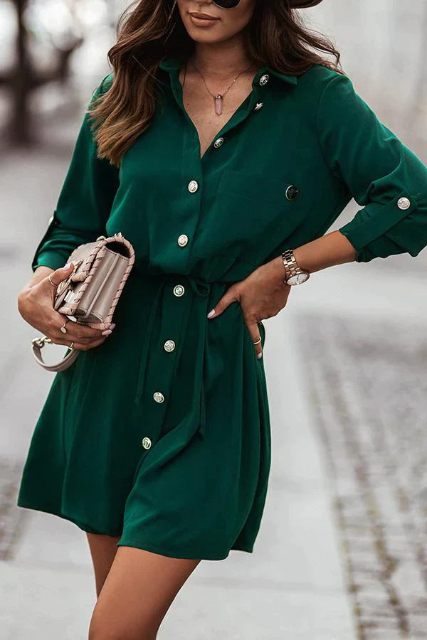 The City Pocketed Button Down Shirt Dress