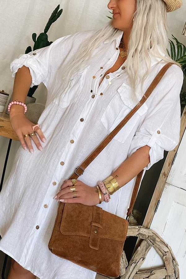 Desert Vibes Pocketed Button Shirt Midi Dress